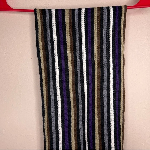 Striped Scarf With Fringe Accent Knit Womens Brown Ton Black Purple - Picture 13 of 13